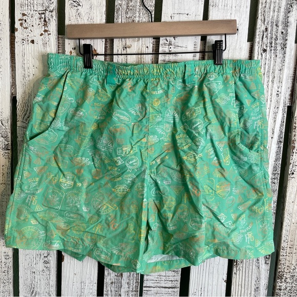 Columbia Men’s Fishing Shorts Swim Trunks Size Large Lined Green Fishing Print - Picture 1 of 12